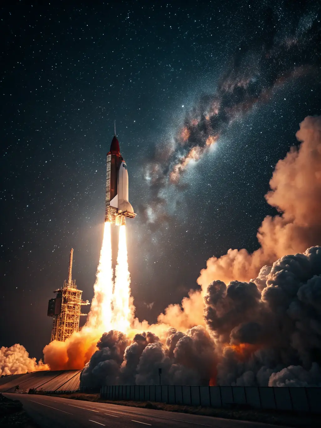 An upward-trending graph with a rocket soaring above it, illustrating rapid growth and successful scaling strategies.